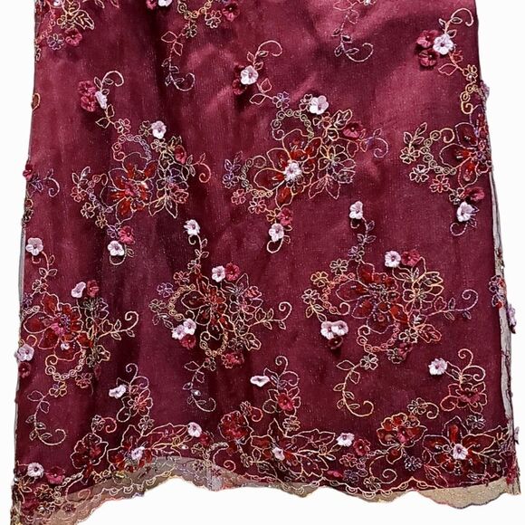 Romantic Womens Burgundy Red Tulle Dress with Floral Embellishments Size Small - Picture 15 of 16